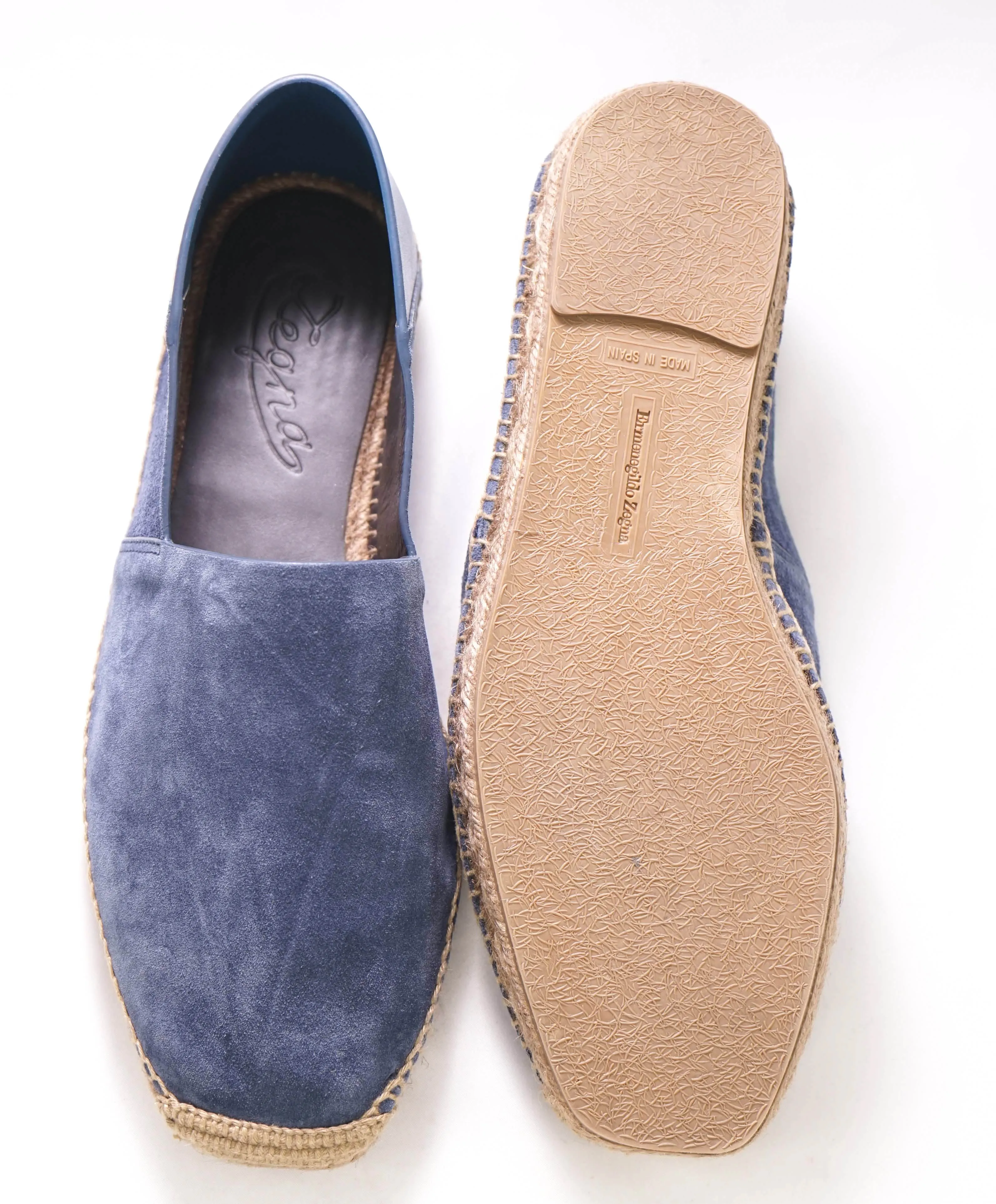$850 ERMENEGILDO ZEGNA - Navy Blue Suede/Leather Espadrille Loafer - 11 US