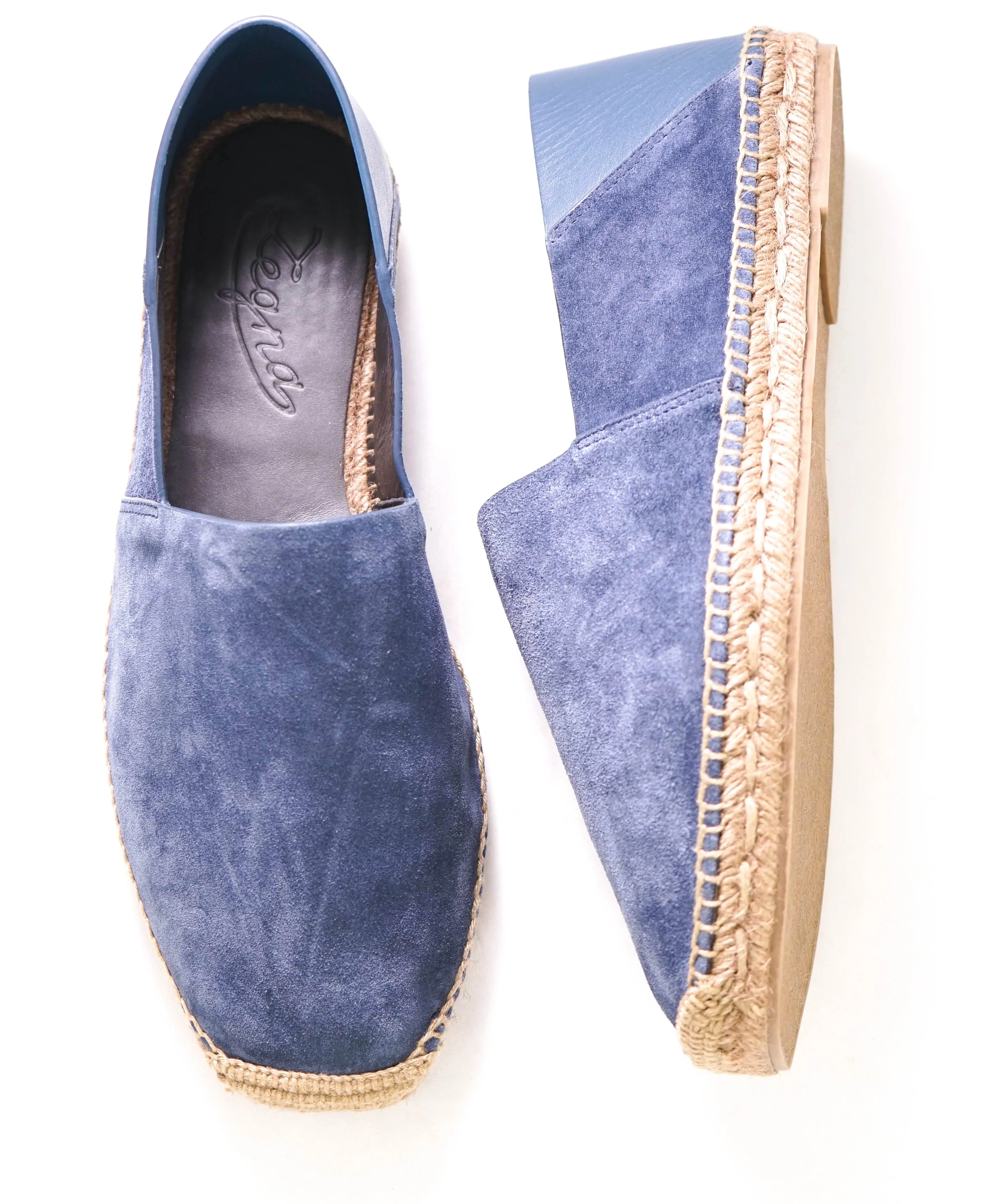 $850 ERMENEGILDO ZEGNA - Navy Blue Suede/Leather Espadrille Loafer - 11 US