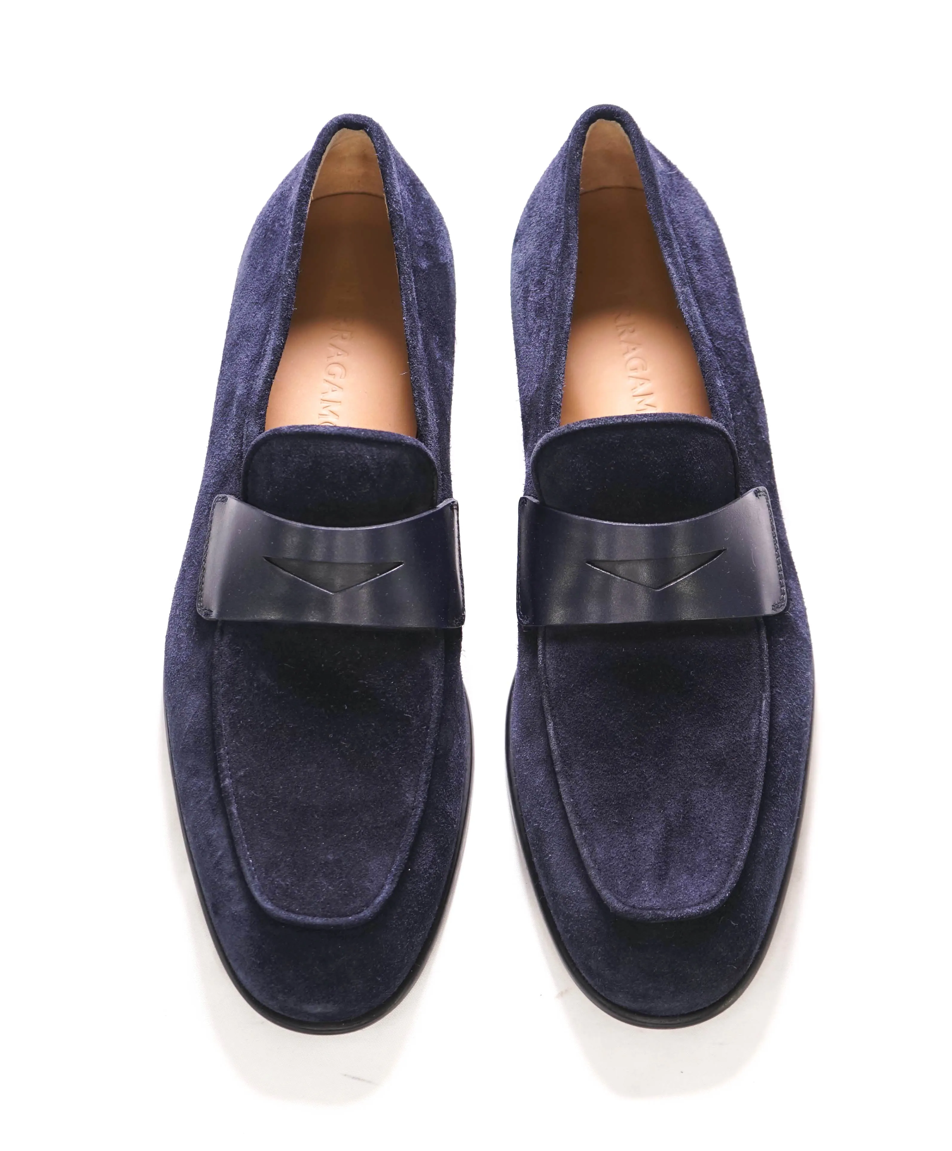 $880 SALVATORE FERRAGAMO - *FUNES* Blue Suede Penny Loafer - 11 E US