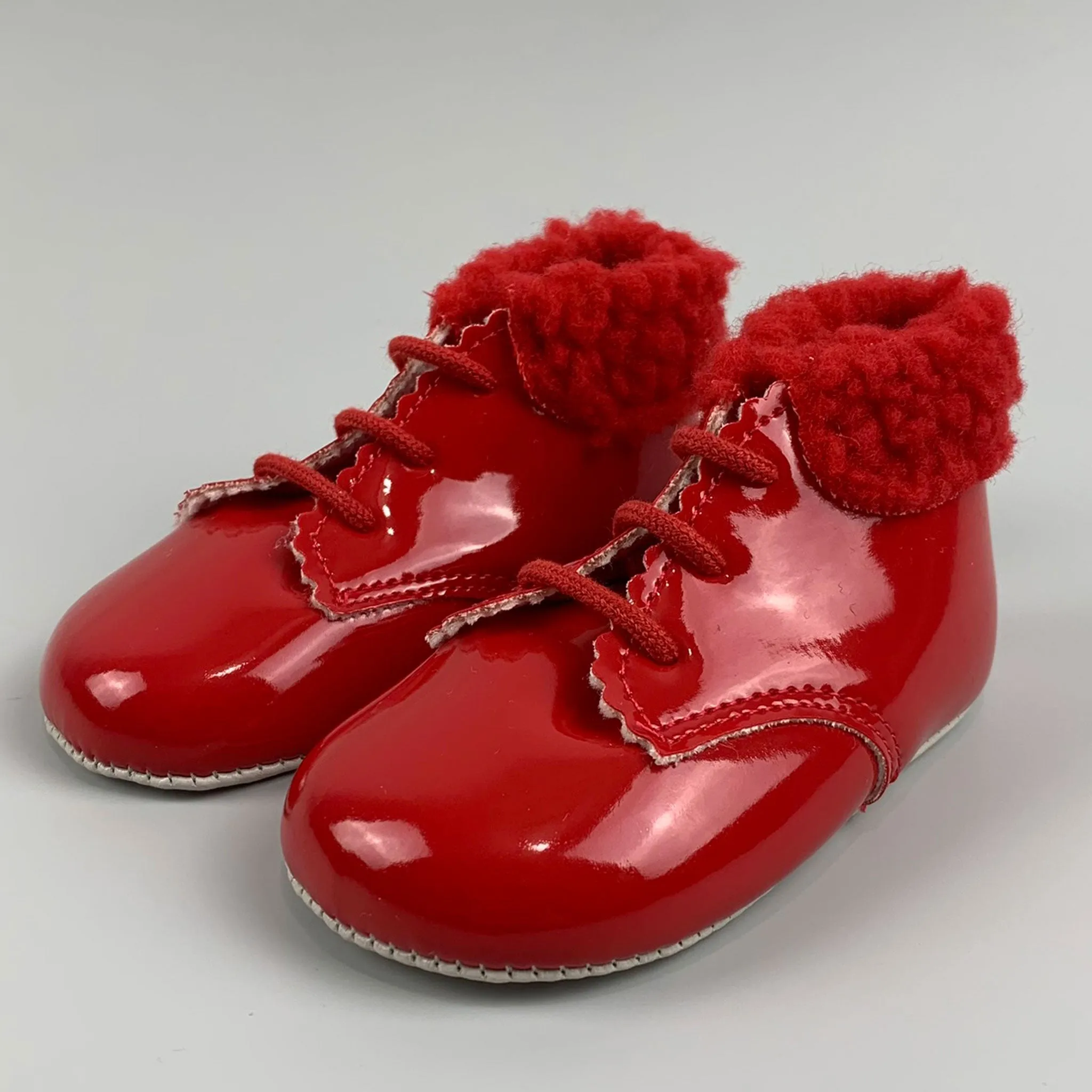 Baby Girl Boots / Shoes with Faux Fur Trim - Red