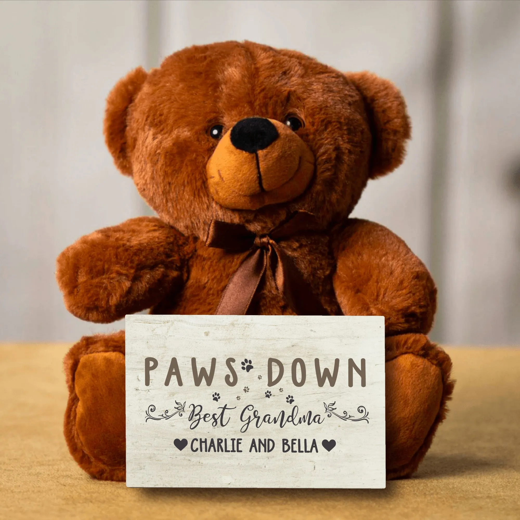 Best Grandma Paws Down Teddy Bear with Message Card - PERSONALIZED - PRICE INCLUDES FREE SHIPPING