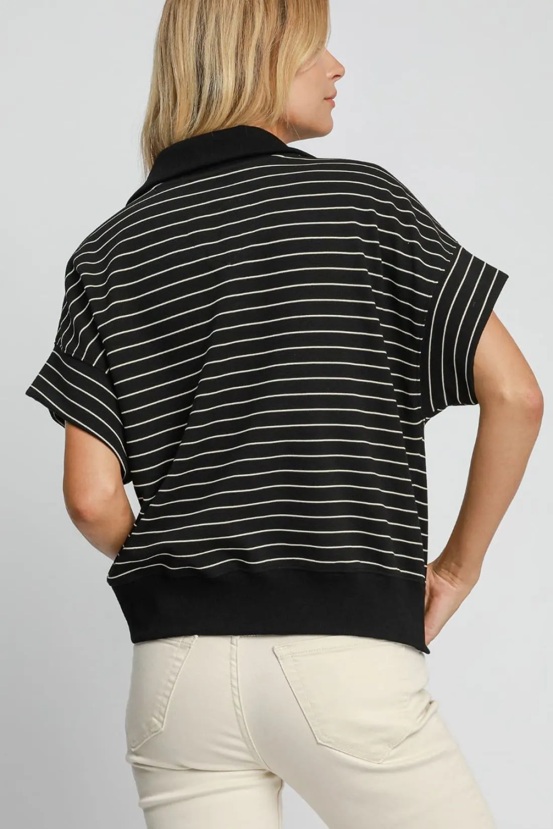 Half Zip Short Sleeve Sweatshirt - Black