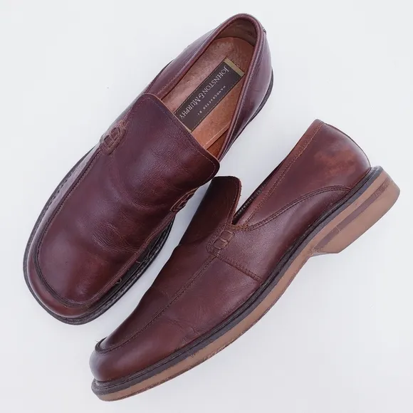 Johnston &amp; Murphy Men's Size 10 Loafer Brown Leather Slip On Square Toe