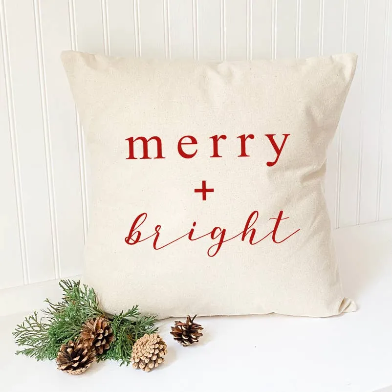 Merry   Bright Script - Christmas Canvas Pillow