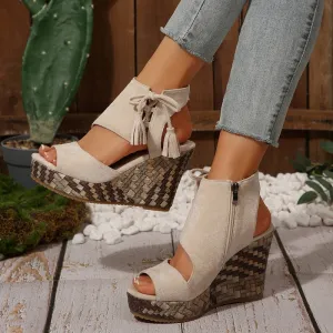 🔥Summer Hot Sale-50% Off🩷Women's Tassel Open Toe Platform Wedge Sandals