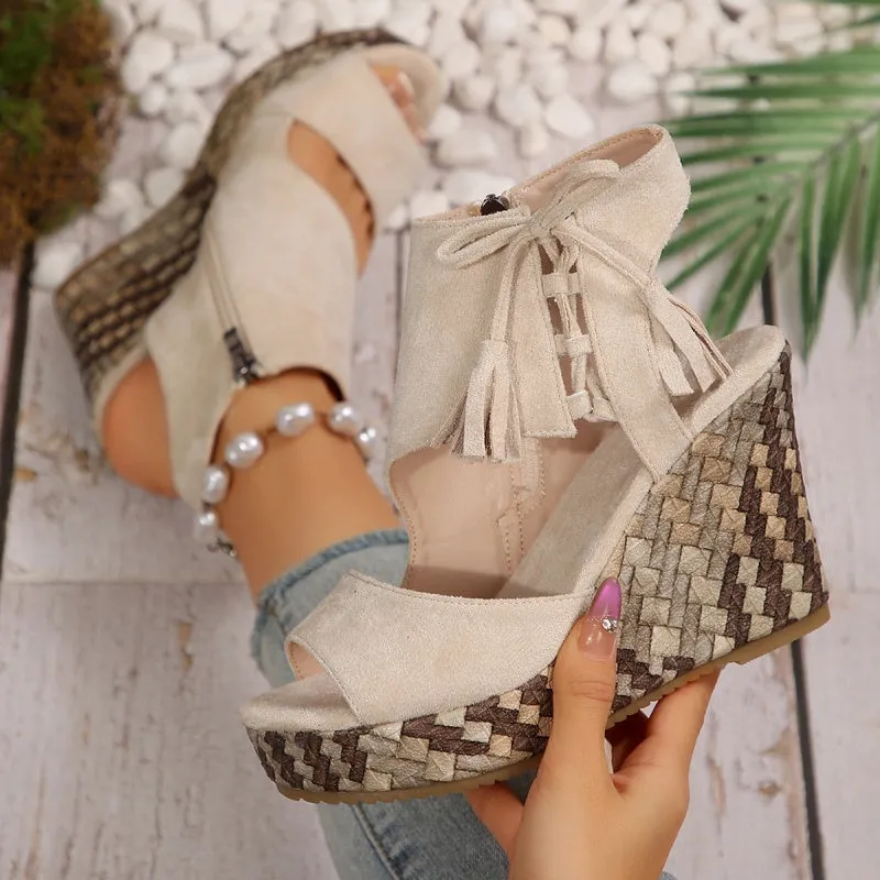🔥Summer Hot Sale-50% Off🩷Women's Tassel Open Toe Platform Wedge Sandals