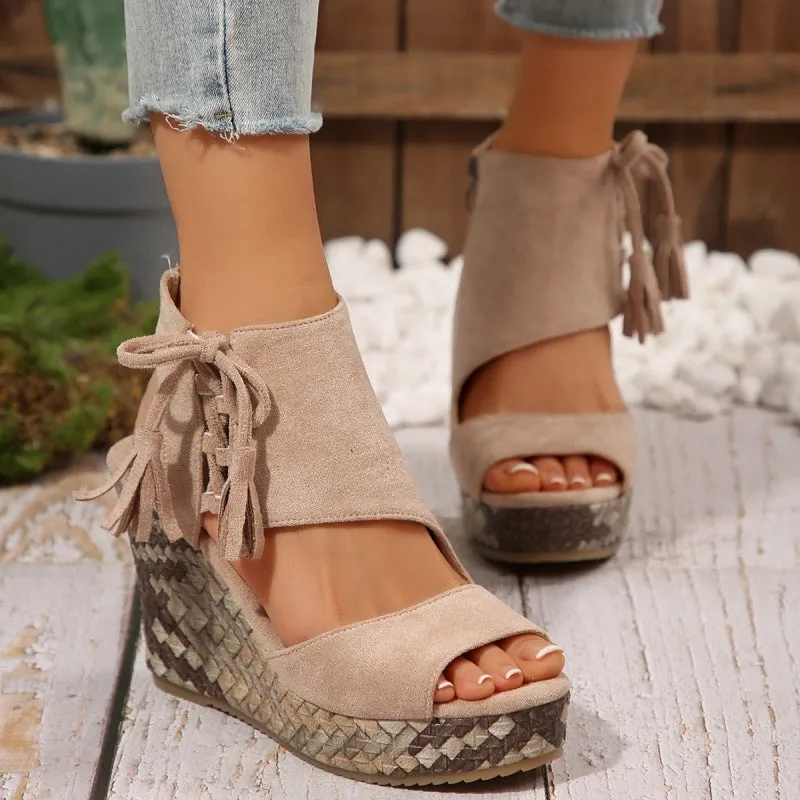 🔥Summer Hot Sale-50% Off🩷Women's Tassel Open Toe Platform Wedge Sandals