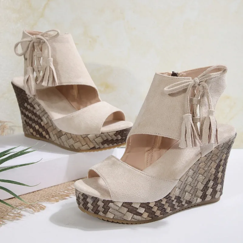 🔥Summer Hot Sale-50% Off🩷Women's Tassel Open Toe Platform Wedge Sandals