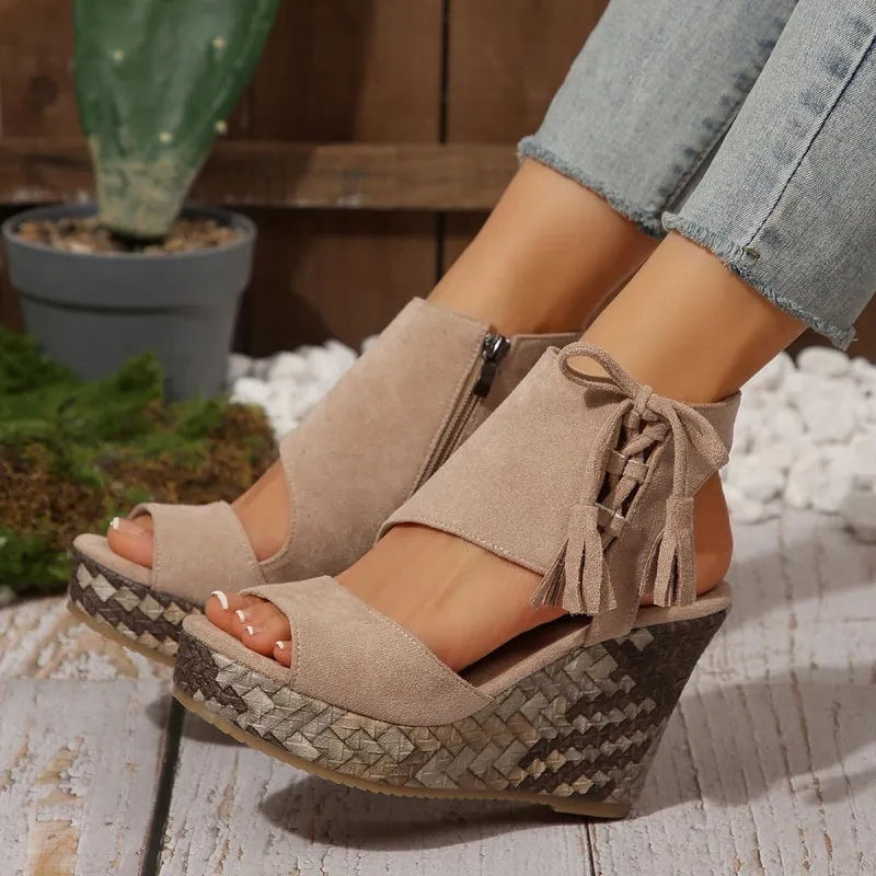 🔥Summer Hot Sale-50% Off🩷Women's Tassel Open Toe Platform Wedge Sandals