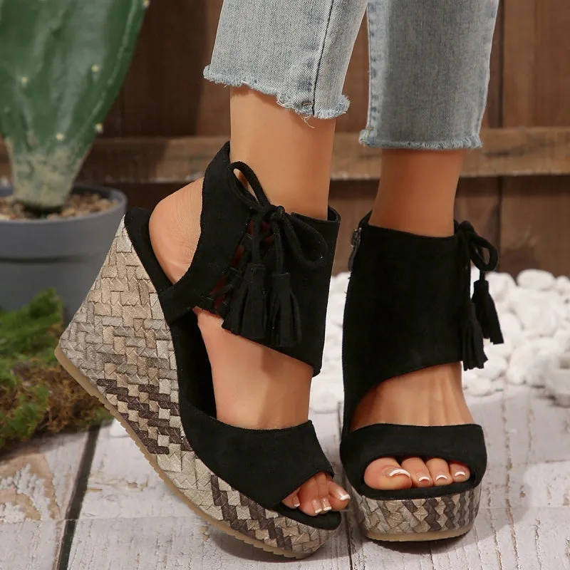 🔥Summer Hot Sale-50% Off🩷Women's Tassel Open Toe Platform Wedge Sandals