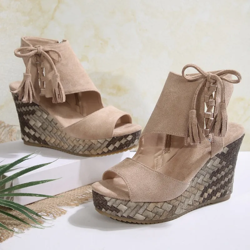 🔥Summer Hot Sale-50% Off🩷Women's Tassel Open Toe Platform Wedge Sandals
