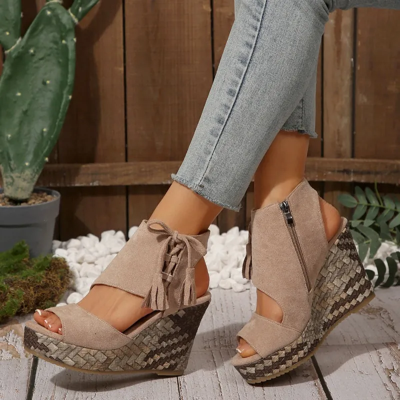 🔥Summer Hot Sale-50% Off🩷Women's Tassel Open Toe Platform Wedge Sandals