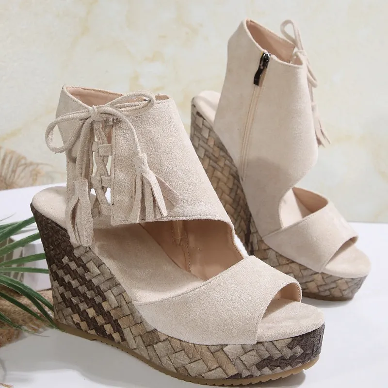 🔥Summer Hot Sale-50% Off🩷Women's Tassel Open Toe Platform Wedge Sandals