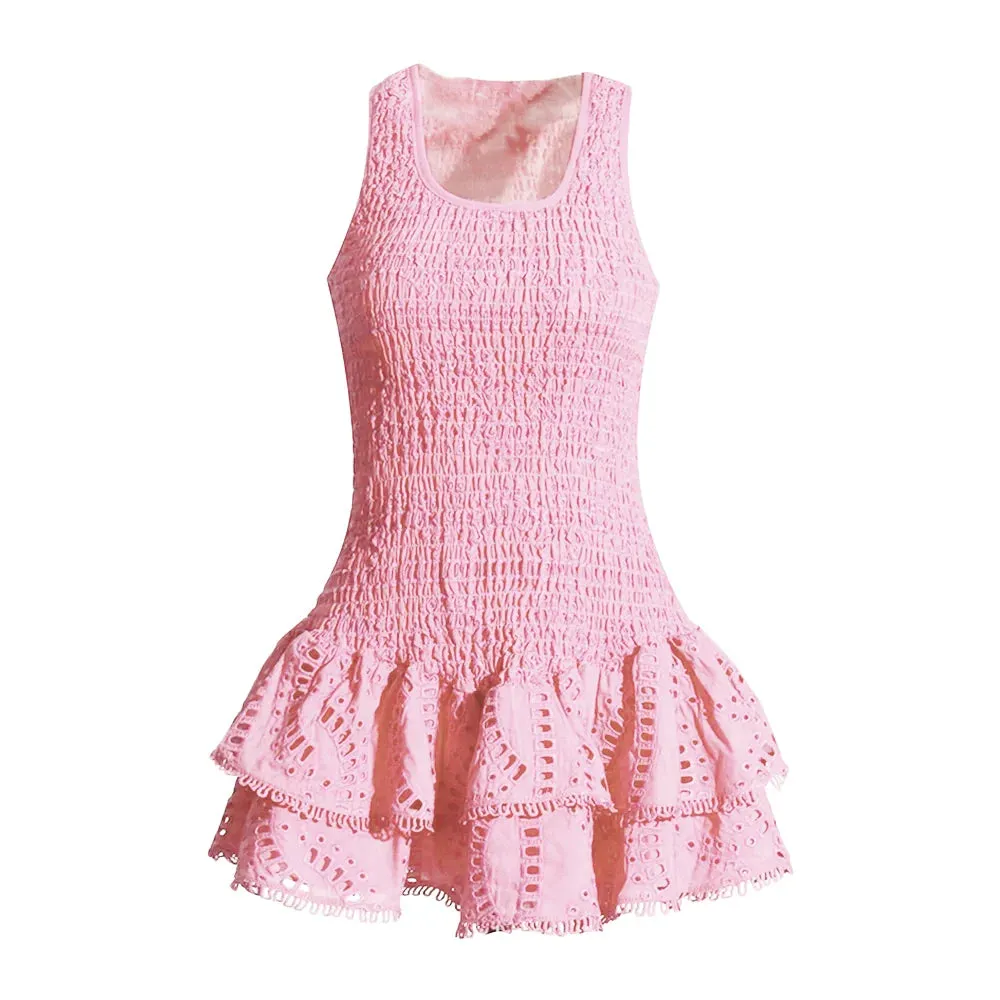 TWOTWINSTYLE Embroidery Solid Mini Dress