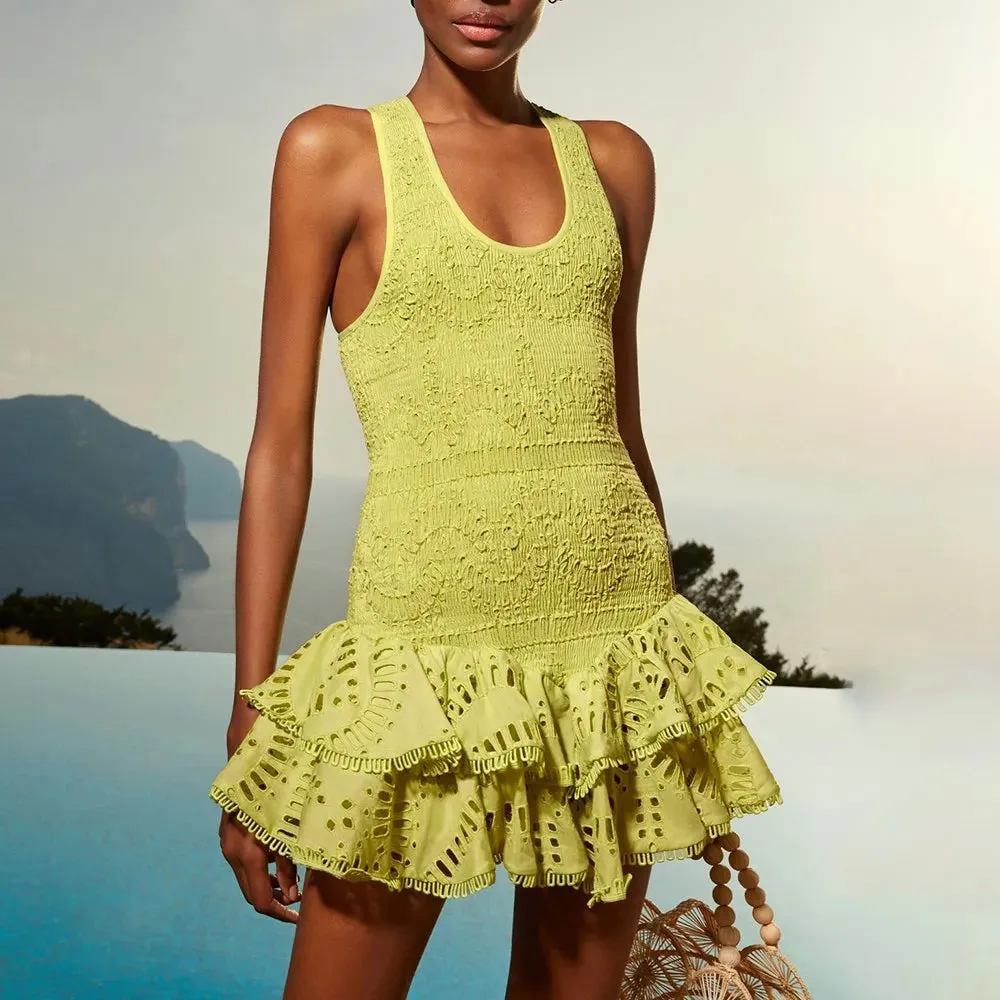 TWOTWINSTYLE Embroidery Solid Mini Dress