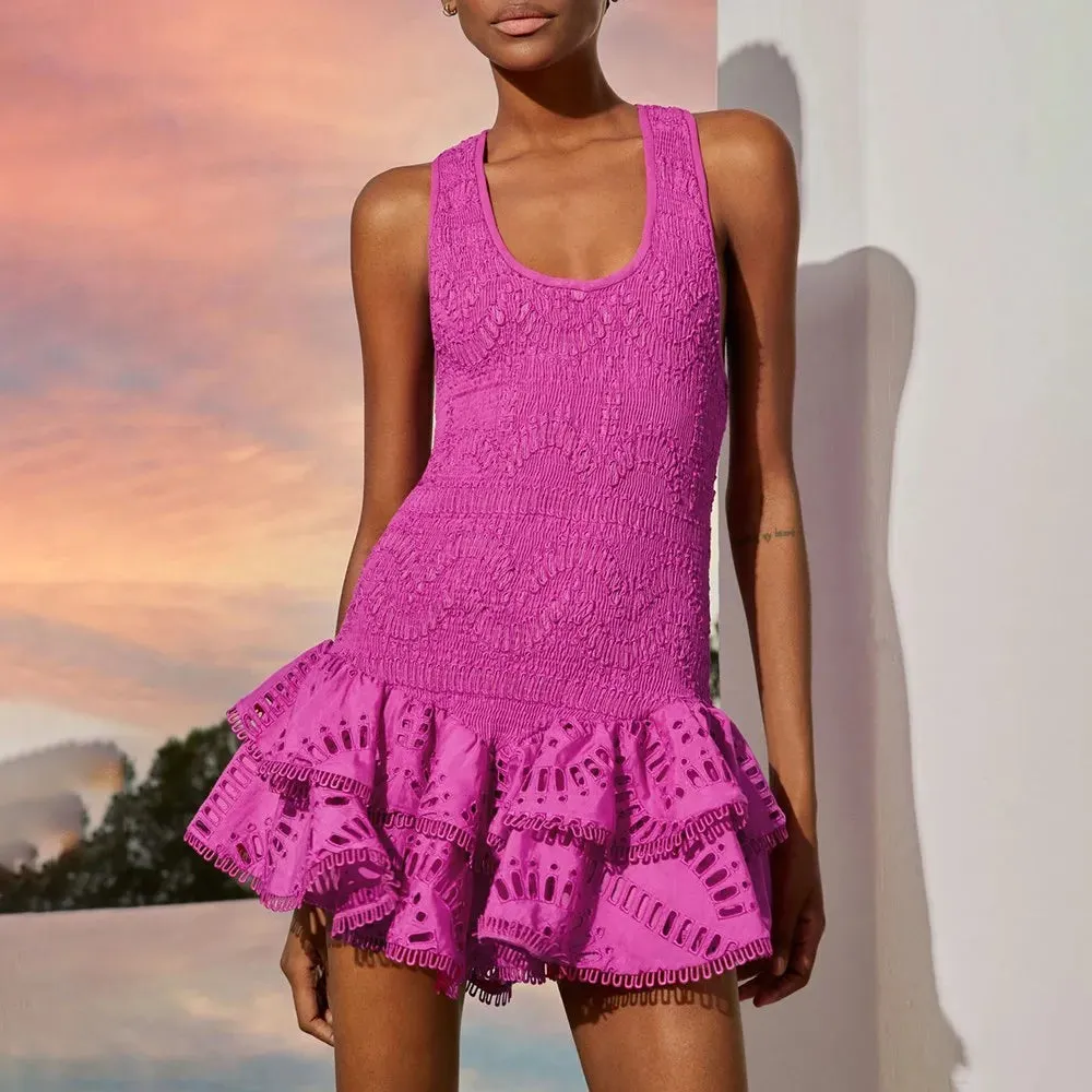 TWOTWINSTYLE Embroidery Solid Mini Dress
