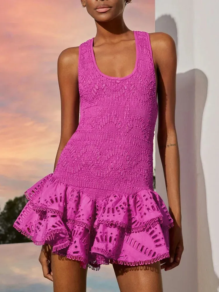TWOTWINSTYLE Embroidery Solid Mini Dress