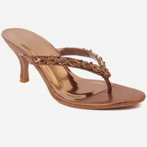 Women “LYDIA” Decorated Sparkle Crystal Stones Thong Slip On Kitten Heel Sandals